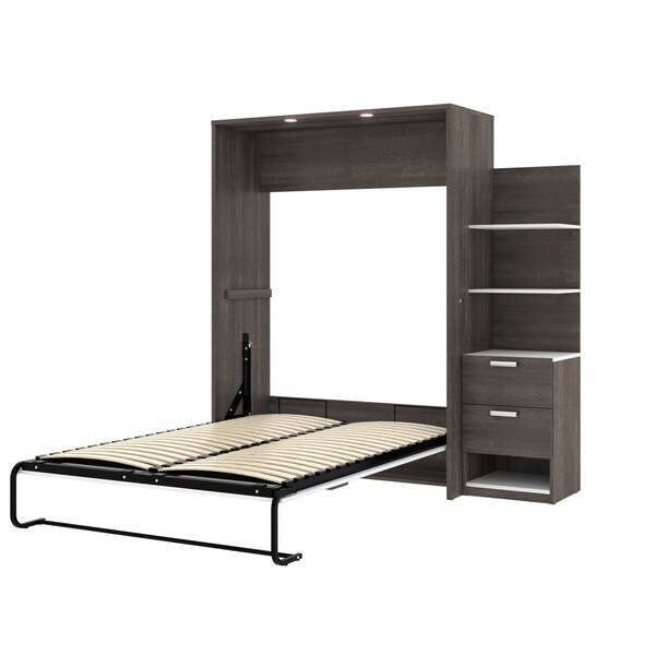 Bestar Cielo Full Murphy Bed with Floating Shelves (79W), Bark Grey & White - 80897-47