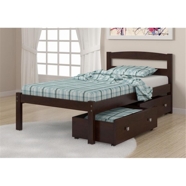 Fixturesfirst PD-575TCP-505CP Twin Size Econo Bed with Dual Under Bed Drawers in Dark Cappuccino - FI2479095