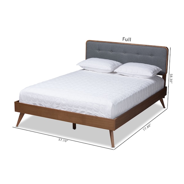 Baxton Studio Dilara Dark Grey Upholstered Walnut Finished Queen Size Platform Bed - 156-9408-9438