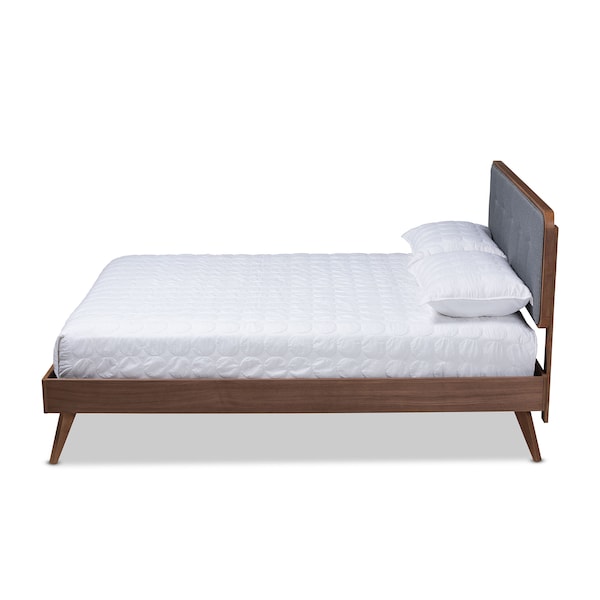 Baxton Studio Dilara Dark Grey Upholstered Walnut Finished Queen Size Platform Bed - 156-9408-9438