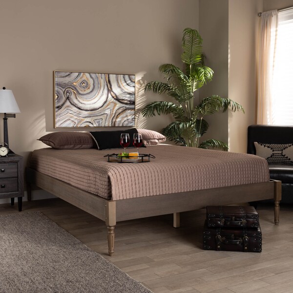 Baxton Studio Colette Weathered Grey Oak Finished Wood Full Size Platform Bed Frame - 161-10178