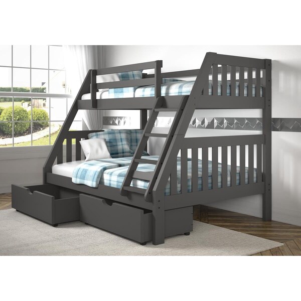 Convenience Concepts PD-1018-3DG-TF-505 Twin Over Full Mission Bunk Bed with Storage Drawers, Dark Grey - HI1133961