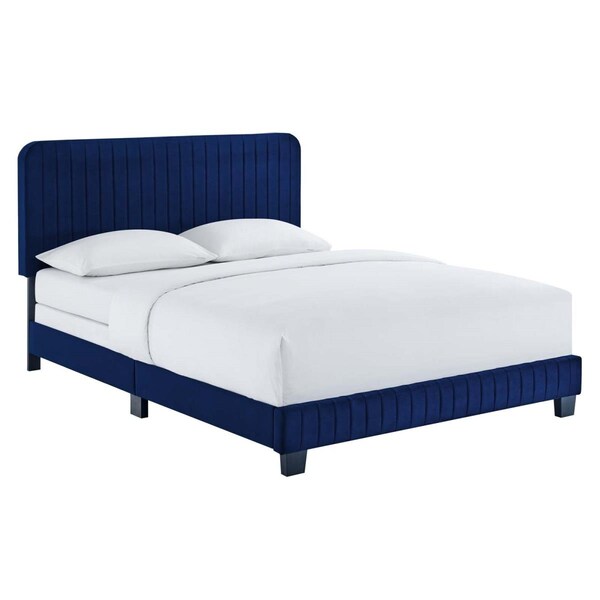 Modway Furniture Celine Channel Tufted Performance Velvet Queen Size Bed, Navy - MOD-6330-NAV