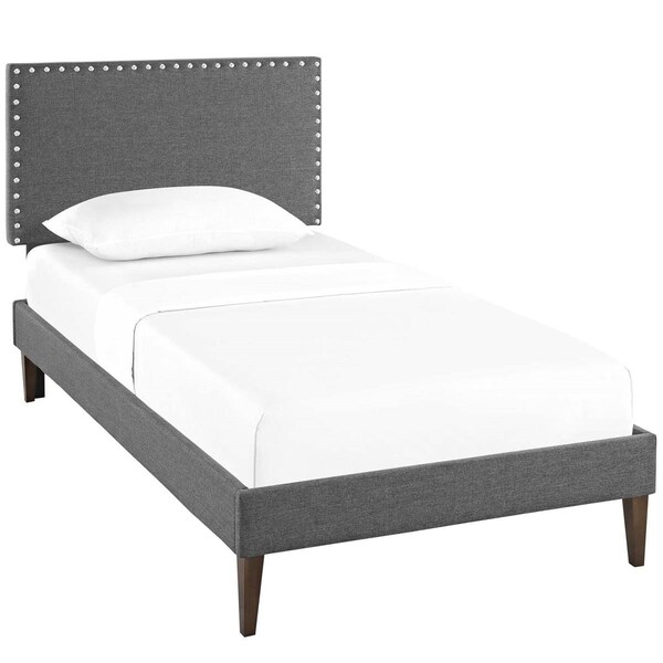 Modway Furniture Macie Twin Fabric Platform Bed with Squared Tapered Legs - Gray, 40 - 47.5 x 42.5 x 78.5 in. - MOD-5967-GRY
