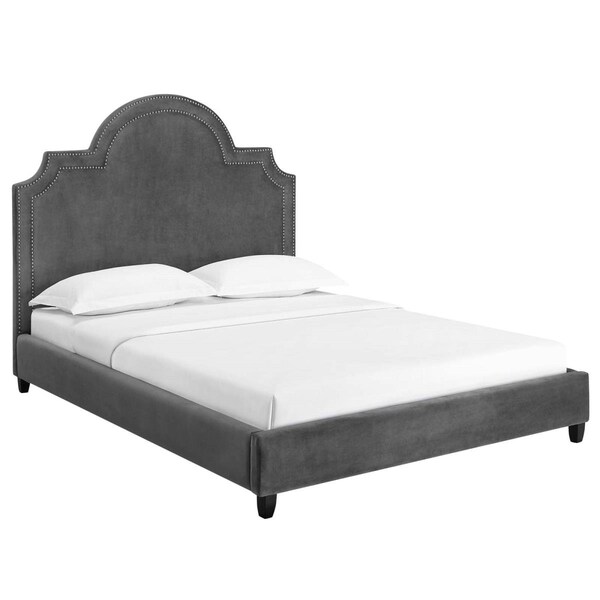 Modway Furniture Primrose Performance Velvet Platform Bed, Gray - Queen Size - MOD-5812-GRY