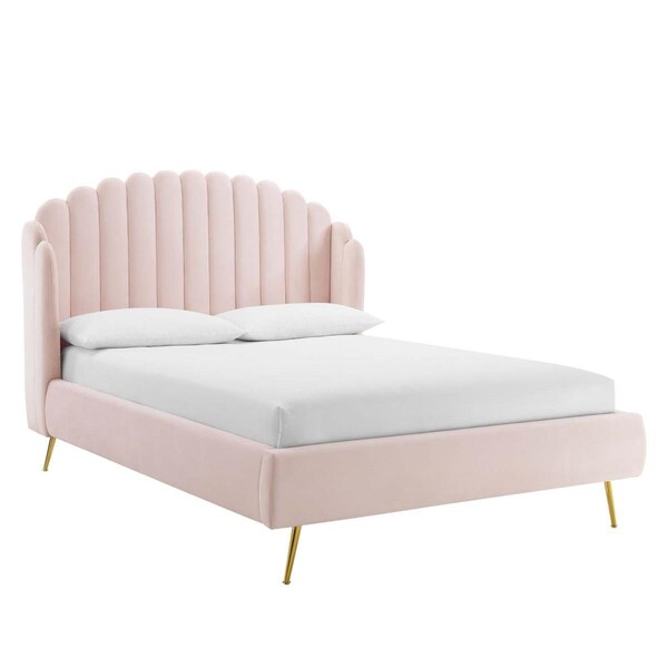 Modway Furniture Lana Queen Performance Velvet Wingback Platform Bed, Pink - MOD-6282-PNK