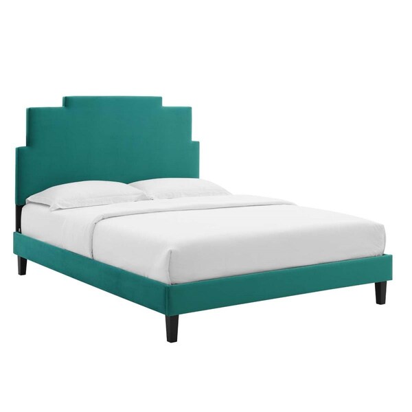 Modway Furniture Lindsey Performance Velvet Twin Size Platform Bed, Teal - MOD-6897-TEA
