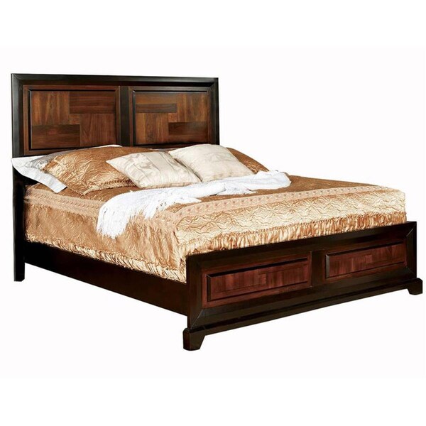 Benjara Transitional Style Queen Size Wooden Parquet Design Bed - Brown - BM216253