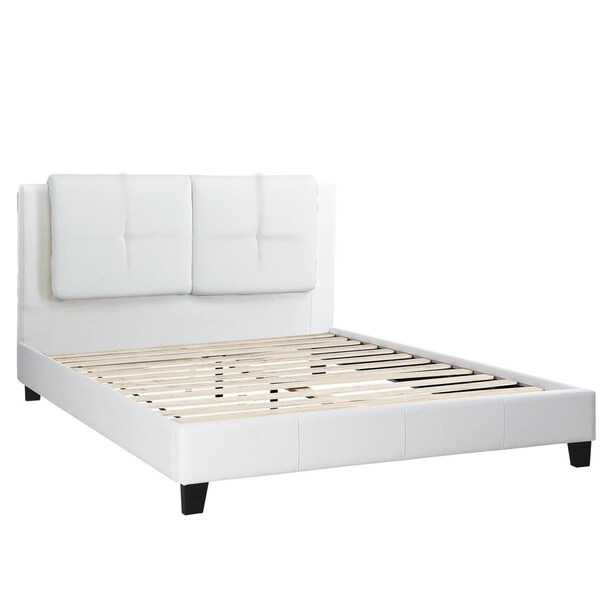 Benjara Amy Vegan Faux Leather Upholstery King Size Platform Bed, White - BM284359