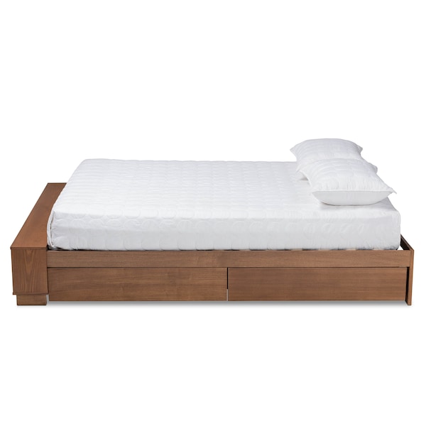 Baxton Studio Arthur Walnut Wood King Size Platform Bed with Built-In Shelves - 164-10670