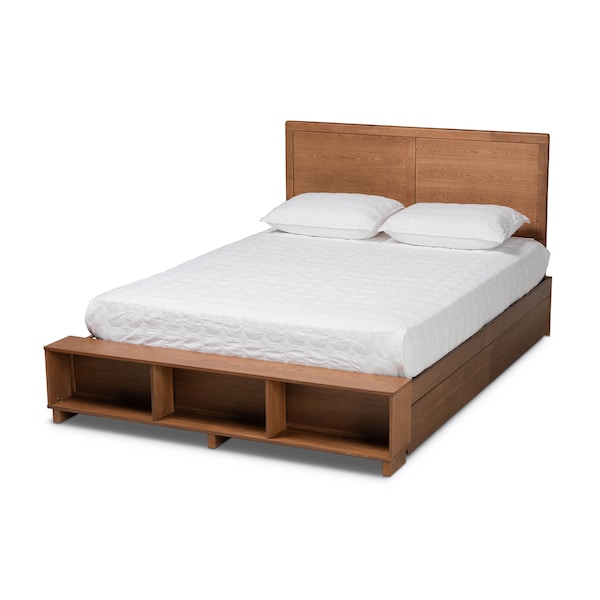Baxton Studio Tamsin Wood Queen Size 4-Drawer Platform Bed with Built-In Shelves - 173-9420-10669