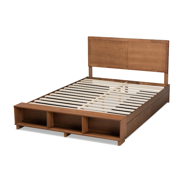Baxton Studio Tamsin Wood Queen Size 4-Drawer Platform Bed with Built-In Shelves - 173-9420-10669