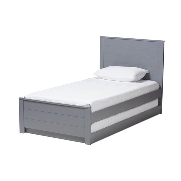 Wholesale Interiors Wholesale Interiors HT1702-Grey-Twin-TRDL Baxton Studio Catalina Modern Classic Mission Style Wood Twin Platform Bed with Trundle; Grey - HT1702-GREY-TWIN-TRDL