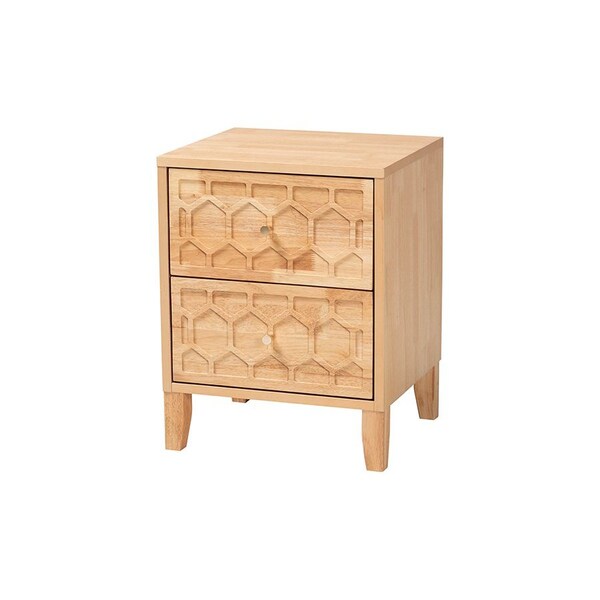 Baxton Studio Hosea Japandi Carved Honeycomb Natural Queen Size 5-Piece Bedroom Set - 246-13619-13627-13627-13622-13623-ZORO