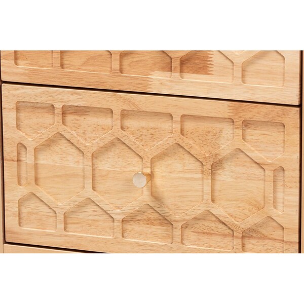 Baxton Studio Hosea Japandi Carved Honeycomb Natural Queen Size 5-Piece Bedroom Set - 246-13619-13627-13627-13622-13623-ZORO