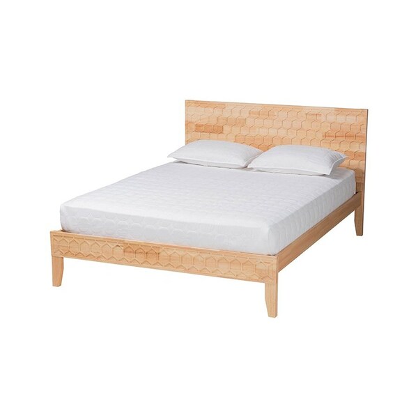 Baxton Studio Hosea Japandi Carved Honeycomb Natural Queen Size 5-Piece Bedroom Set - 246-13619-13627-13627-13622-13623-ZORO