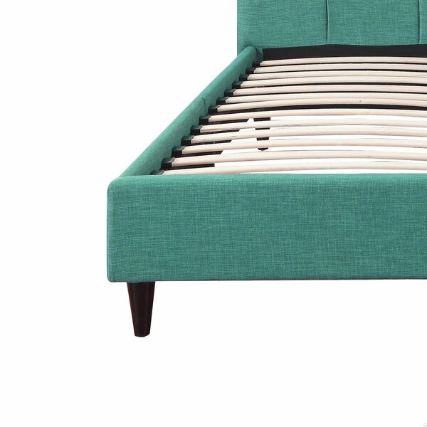 Homeroots Modern Upholstered Square Stitched Platform Bed With Wooden Slats Blue - Queen Size - 303546