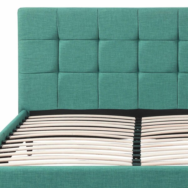 Homeroots Modern Upholstered Square Stitched Platform Bed With Wooden Slats Blue - Queen Size - 303546
