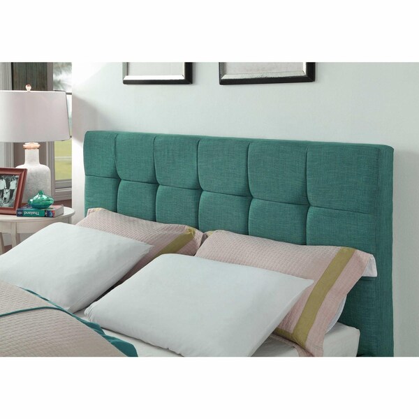Homeroots Modern Upholstered Square Stitched Platform Bed With Wooden Slats Blue - Queen Size - 303546