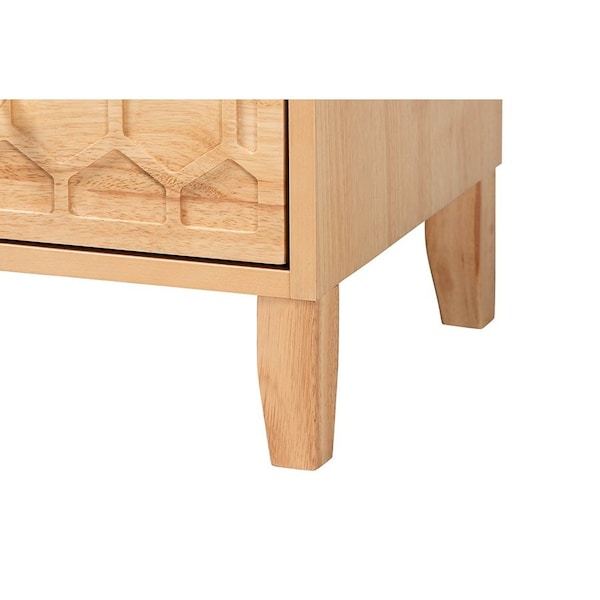 Baxton Studio Hosea Japandi Carved Honeycomb Natural King Size 5-Piece Bedroom Set - 246-13620-13627-13627-13622-13623-ZORO
