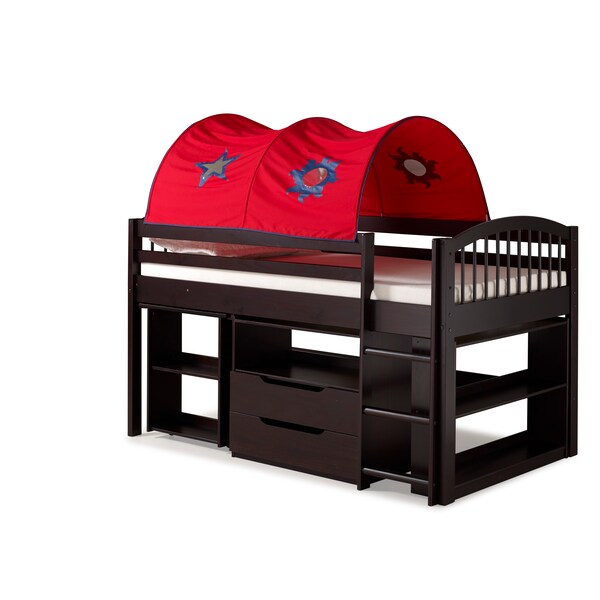 Alaterre Furniture Addison Wood Junior Loft Bed with Storage Drawers, Bookshelf, and Desk, Espresso - AJLA10P0S