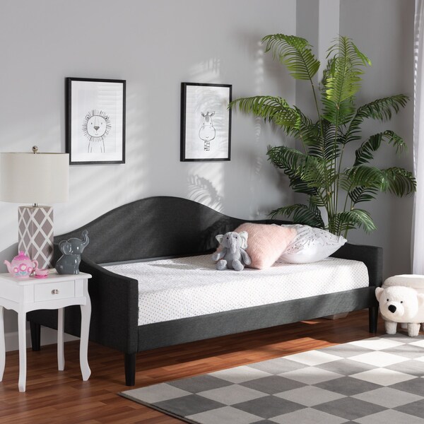 Baxton Studio Milligan Modern Charcoal Fabric Upholstered and Dark Brown Finished Wood Full Size Daybed - 203-12564