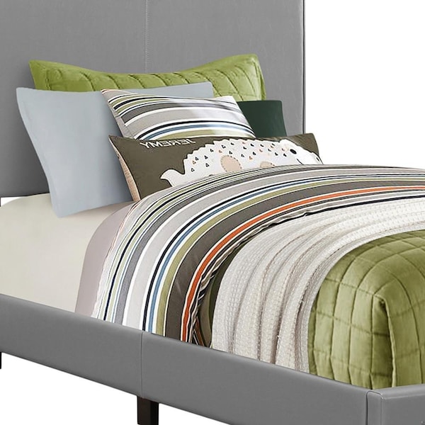 Homeroots 45.75 in. Grey Solid WoodMDF & Foam Twin Size Bed Frame with a Leather Look - 333283