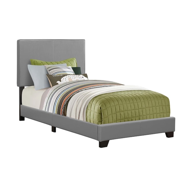 Homeroots 45.75 in. Grey Solid WoodMDF & Foam Twin Size Bed Frame with a Leather Look - 333283