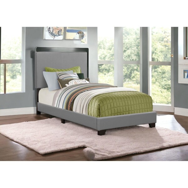 Homeroots 45.75 in. Grey Solid WoodMDF & Foam Twin Size Bed Frame with a Leather Look - 333283