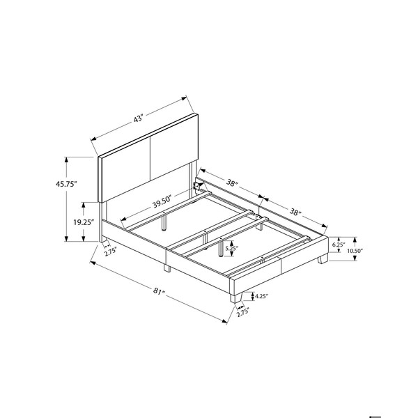 Homeroots 45.75 in. Grey Solid WoodMDF & Foam Twin Size Bed Frame with a Leather Look - 333283