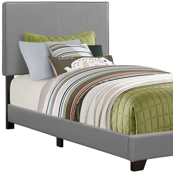 Homeroots 45.75 in. Grey Solid WoodMDF & Foam Twin Size Bed Frame with a Leather Look - 333283