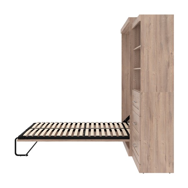 Bestar Pur Queen Murphy Bed and Storage Unit with Drawers (101W) in rustic brown - 26881-000009