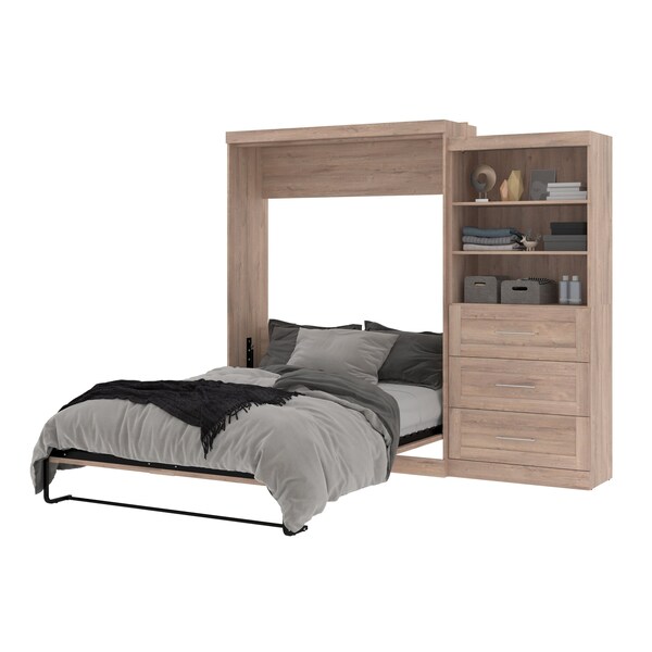 Bestar Pur Queen Murphy Bed and Storage Unit with Drawers (101W) in rustic brown - 26881-000009