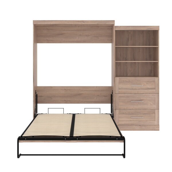 Bestar Pur Queen Murphy Bed and Storage Unit with Drawers (101W) in rustic brown - 26881-000009