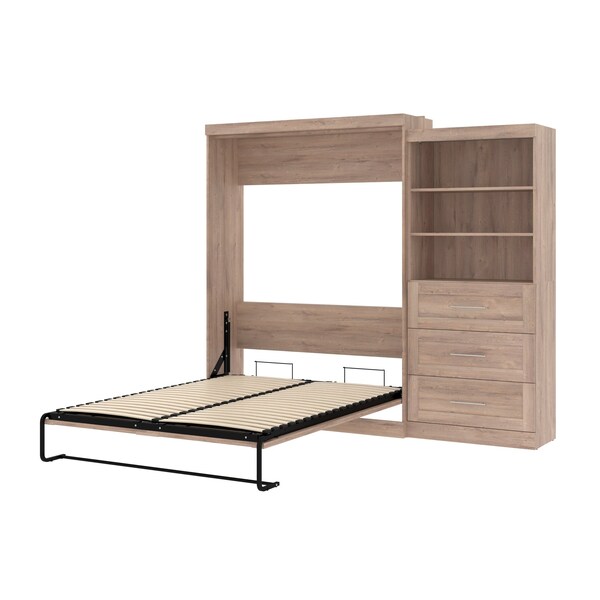 Bestar Pur Queen Murphy Bed and Storage Unit with Drawers (101W) in rustic brown - 26881-000009