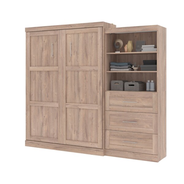 Bestar Pur Queen Murphy Bed and Storage Unit with Drawers (101W) in rustic brown - 26881-000009
