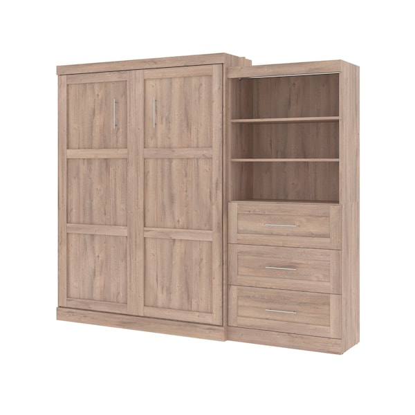 Bestar Pur Queen Murphy Bed and Storage Unit with Drawers (101W) in rustic brown - 26881-000009