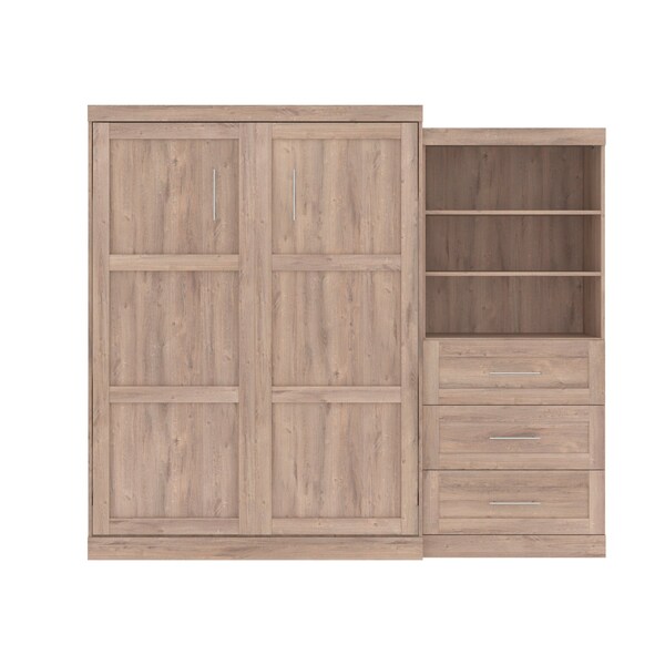 Bestar Pur Queen Murphy Bed and Storage Unit with Drawers (101W) in rustic brown - 26881-000009