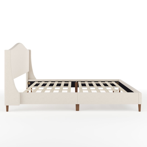 Martha Stewart Amelia King Upholstered Platform Bed w/Curved Headboard and Cushioned Siderails, Wood Slat, Beige - TW-3WDB02-K-BG-MS