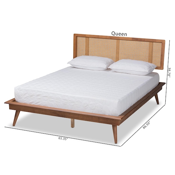 Baxton Studio Nura Mid-Century Modern Walnut Brown Finished Wood and Synthetic Rattan King Size Platform Bed - 190-9823-9805-ZORO