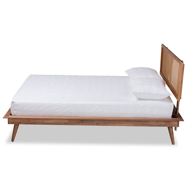 Baxton Studio Nura Mid-Century Modern Walnut Brown Finished Wood and Synthetic Rattan King Size Platform Bed - 190-9823-9805-ZORO