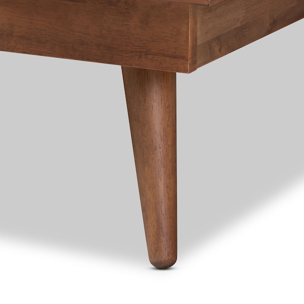 Baxton Studio Nura Mid-Century Modern Walnut Brown Finished Wood and Synthetic Rattan King Size Platform Bed - 190-9823-9805-ZORO