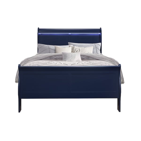 Global Furniture Usa Traditional Glam Rich Blue W /LED Charlie Blue Full Bed With Led - 2921