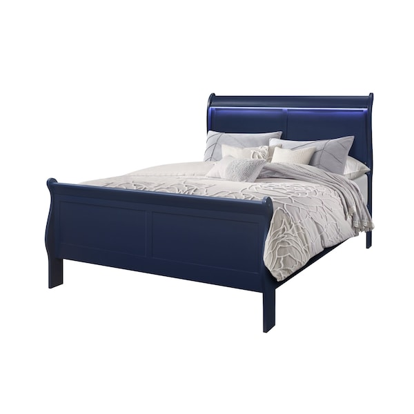 Global Furniture Usa Traditional Glam Rich Blue W /LED Charlie Blue Full Bed With Led - 2921