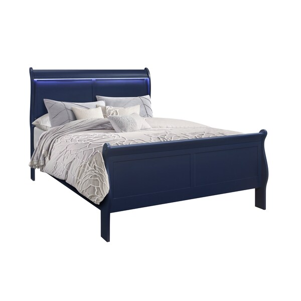 Global Furniture Usa Traditional Glam Rich Blue W /LED Charlie Blue Full Bed With Led - 2921