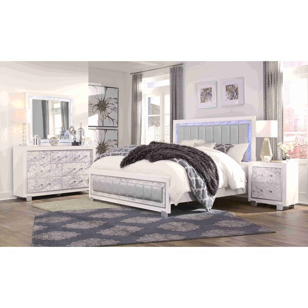Global Furniture Usa Transitional Glam Marble, Metallic Santorini White Queen Bed - 3044