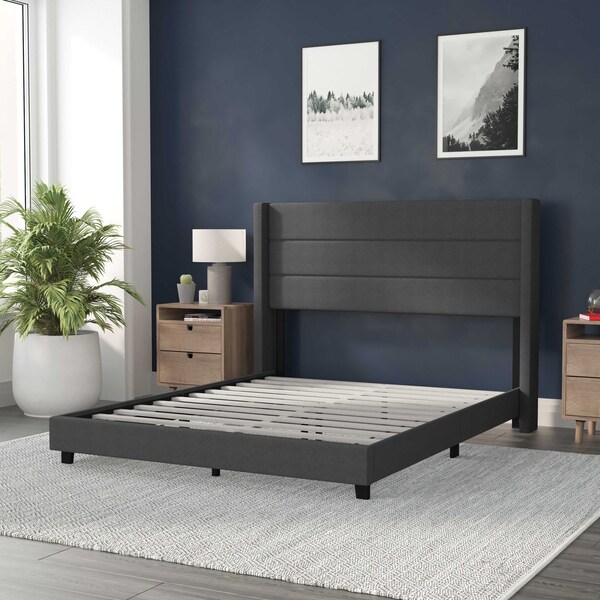 Flash Furniture Charcoal Queen Platform Bed with Headboard - YK-1078-CHAR-Q-GG