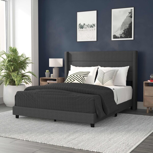 Flash Furniture Charcoal Queen Platform Bed with Headboard - YK-1078-CHAR-Q-GG