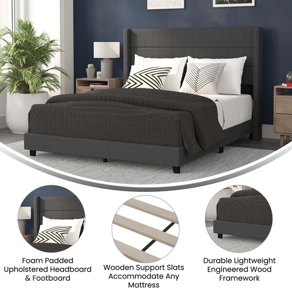 Flash Furniture Charcoal Queen Platform Bed with Headboard - YK-1078-CHAR-Q-GG