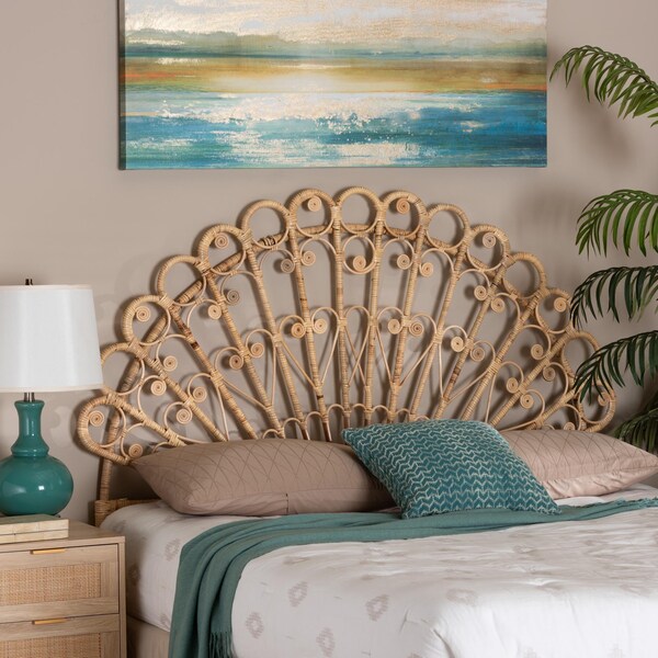Bali & Pari Rasima Modern Bohemian Natural Brown Rattan Queen Size Standalone Headboard - 239-13393-ZORO